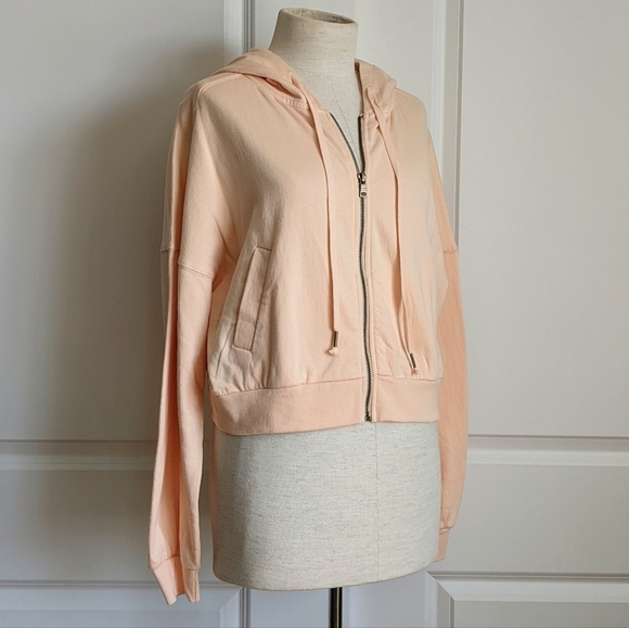 Young Fabulous & Broke Hoodie Cropped Full Zip Front Faux Pockets Peach M NWT - Picture 4 of 11